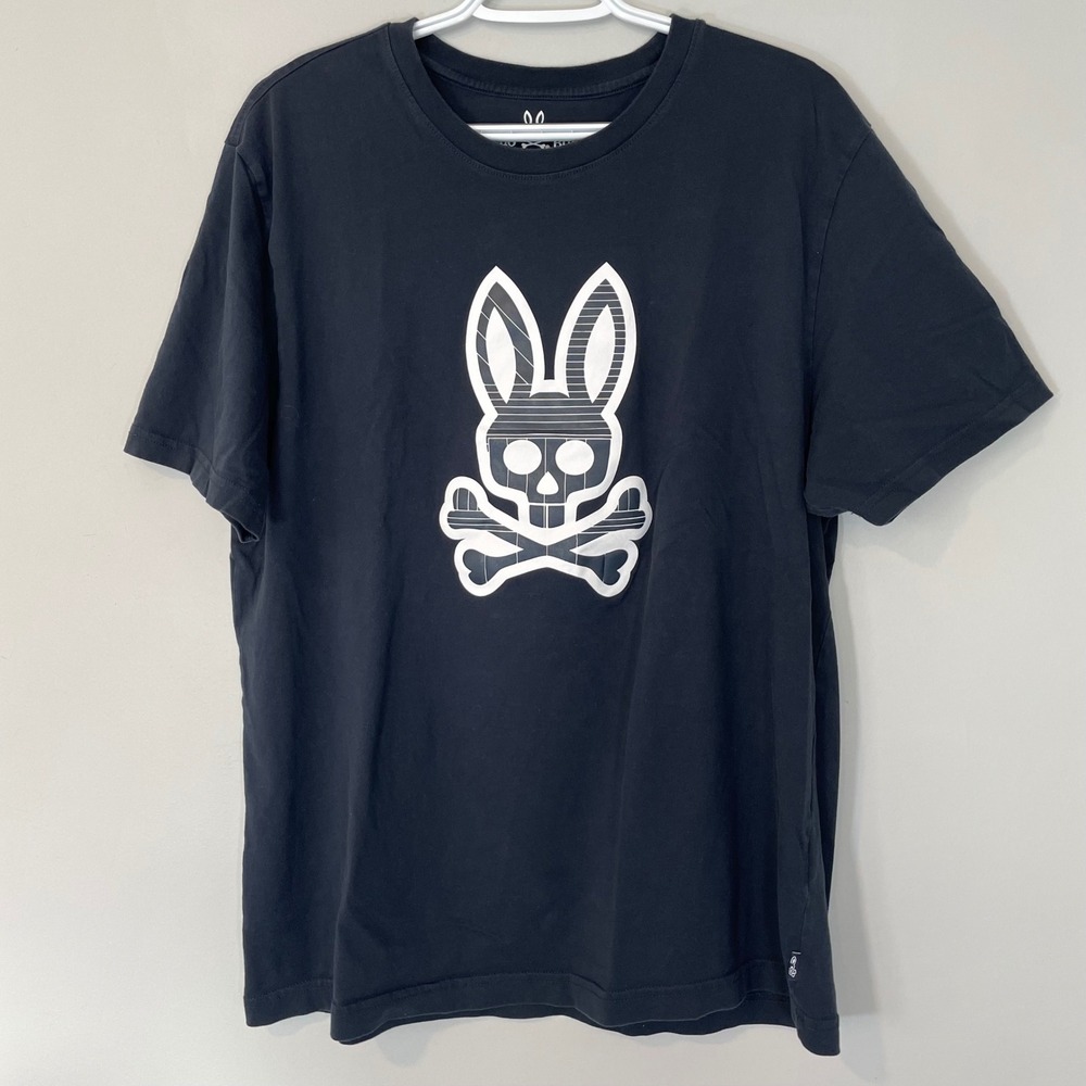Psycho Bunny Mens Black Pima Cotton Graphic Logo T-Shirt Size 7 XL Skull